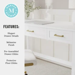 Martha Stewart Hutton Shaker Style Home Office 3 Drawer Desk, White Frame/Polished Brass Hardware