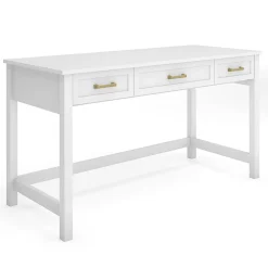 Martha Stewart Hutton Shaker Style Home Office 3 Drawer Desk, White Frame/Polished Brass Hardware