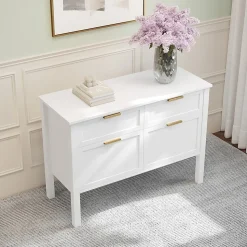 Martha Stewart Hutton Shaker Style Home Office 4 Drawer Lateral File Cabinet, White
