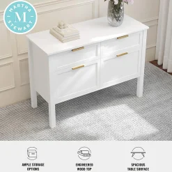 Martha Stewart Hutton Shaker Style Home Office 4 Drawer Lateral File Cabinet, White