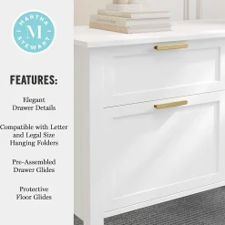 Martha Stewart Hutton Shaker Style Home Office 4 Drawer Lateral File Cabinet, White
