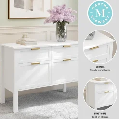 Martha Stewart Hutton Shaker Style Home Office 4 Drawer Lateral File Cabinet, White