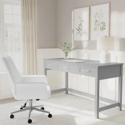 Martha Stewart Hutton Shaker Style Home Office 3 Drawer Desk, Gray Frame/Brushed Nickel Hardware