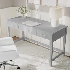 Martha Stewart Hutton Shaker Style Home Office 3 Drawer Desk, Gray Frame/Brushed Nickel Hardware