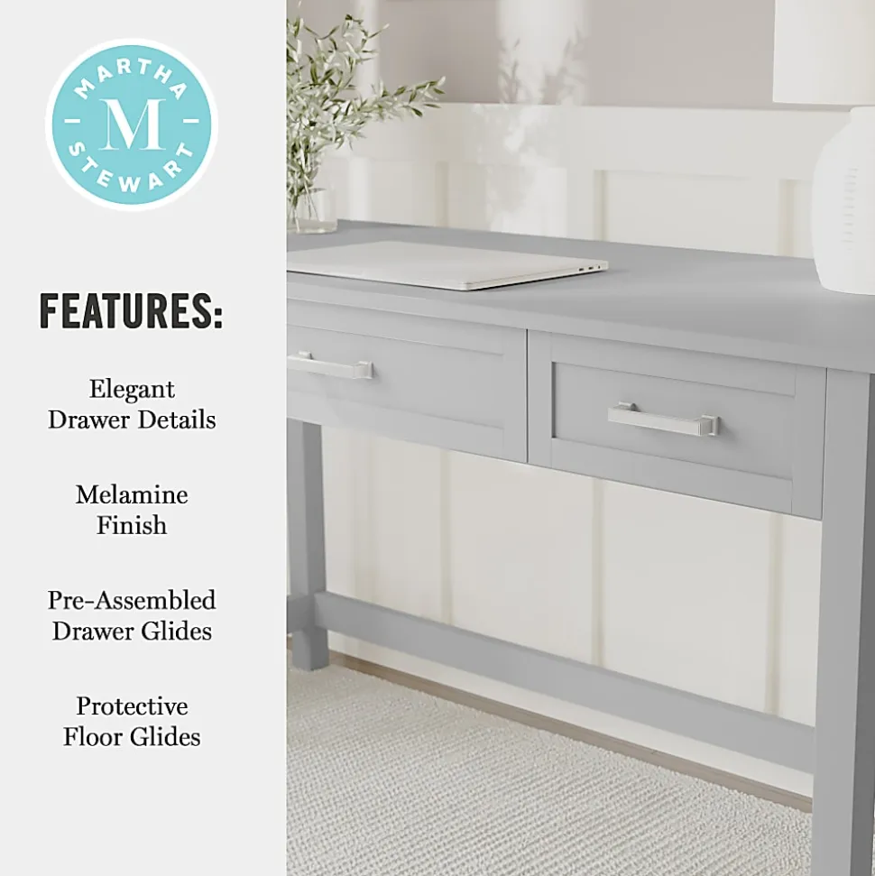 Martha Stewart Hutton Shaker Style Home Office 3 Drawer Desk, Gray Frame/Brushed Nickel Hardware