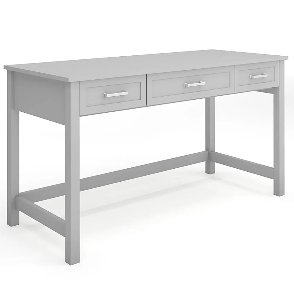 Martha Stewart Hutton Shaker Style Home Office 3 Drawer Desk, Gray Frame/Brushed Nickel Hardware