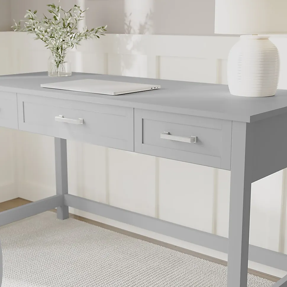 Martha Stewart Hutton Shaker Style Home Office 3 Drawer Desk, Gray Frame/Brushed Nickel Hardware