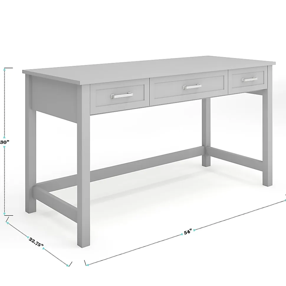 Martha Stewart Hutton Shaker Style Home Office 3 Drawer Desk, Gray Frame/Brushed Nickel Hardware