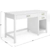 Martha Stewart Hutton Shaker Style Home Office Desk with 2 Side Drawers, White Frame/Polished Brass Hardware