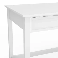 Martha Stewart Hutton Shaker Style Home Office Desk with 2 Side Drawers, White Frame/Polished Brass Hardware