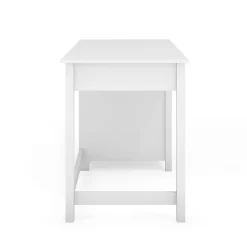 Martha Stewart Hutton Shaker Style Home Office Desk with 2 Side Drawers, White Frame/Polished Brass Hardware