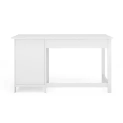 Martha Stewart Hutton Shaker Style Home Office Desk with 2 Side Drawers, White Frame/Polished Brass Hardware