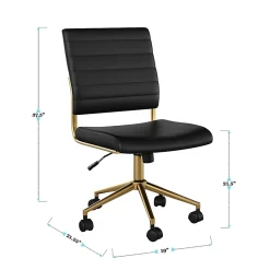 Martha Stewart Ivy Faux Leather Upholstered Mid-Back Executive Office Chair, Black/Polished Brass