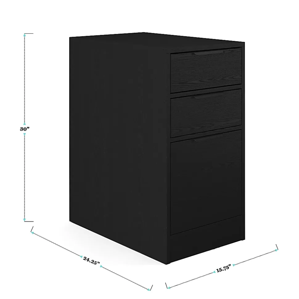 Martha Stewart Kayden Home Office Modular Single-Drawer Desk with Dual 3 Drawer File Cabinets, Black
