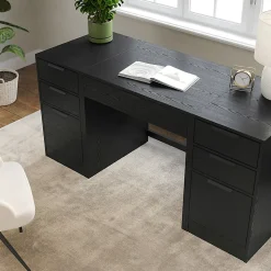 Martha Stewart Kayden Home Office Modular Single-Drawer Desk with Dual 3 Drawer File Cabinets, Black