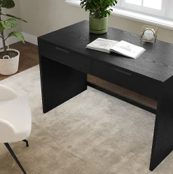 Martha Stewart Kayden Home Office Modular 2 Drawer Desk, Black Frame/Oil Rubbed Bronzed Hardware