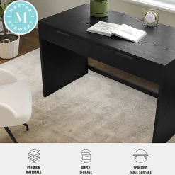 Martha Stewart Kayden Home Office Modular 2 Drawer Desk, Black Frame/Oil Rubbed Bronzed Hardware