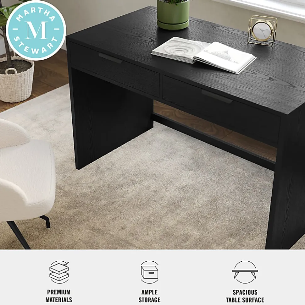 Martha Stewart Kayden Home Office Modular 2 Drawer Desk, Black Frame/Oil Rubbed Bronzed Hardware