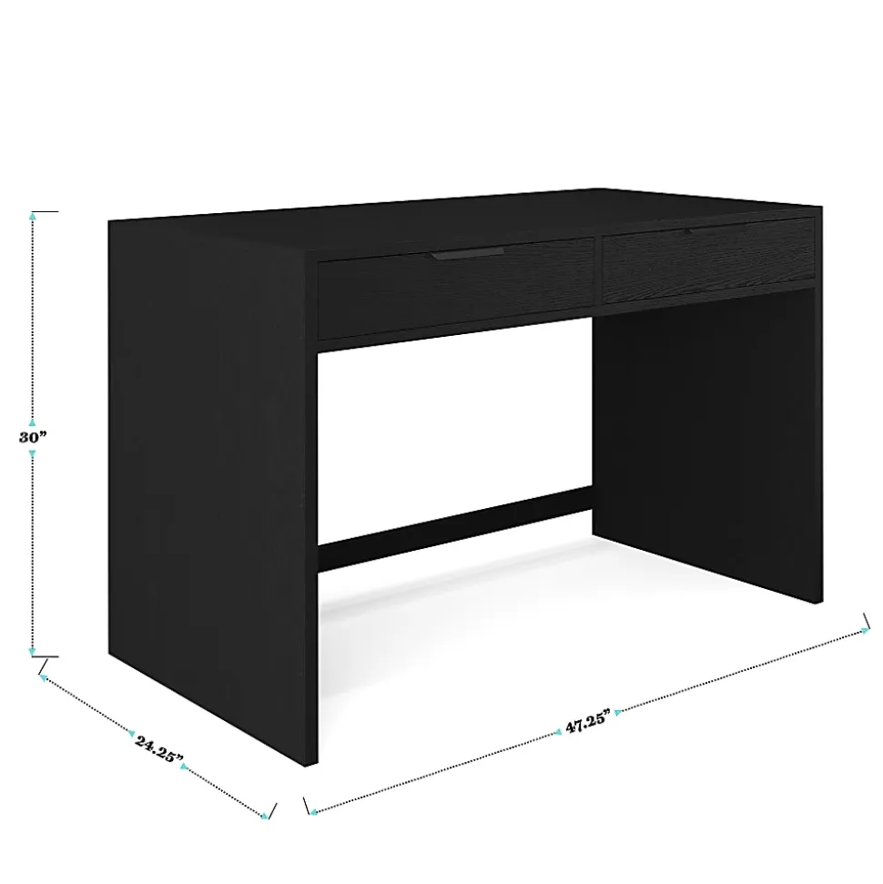 Martha Stewart Kayden Home Office Modular 2 Drawer Desk, Black Frame/Oil Rubbed Bronzed Hardware