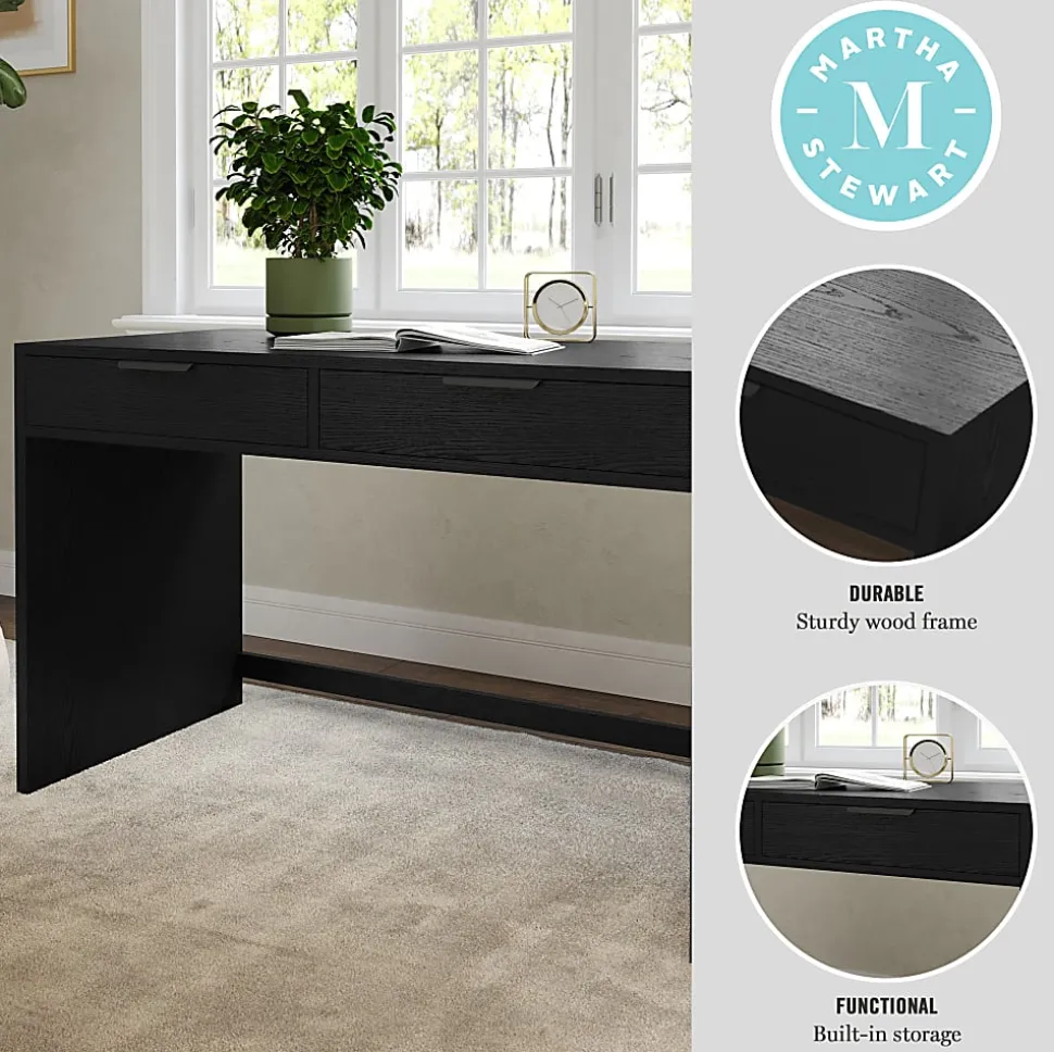 Martha Stewart Kayden Home Office Modular 2 Drawer Desk, Black Frame/Oil Rubbed Bronzed Hardware