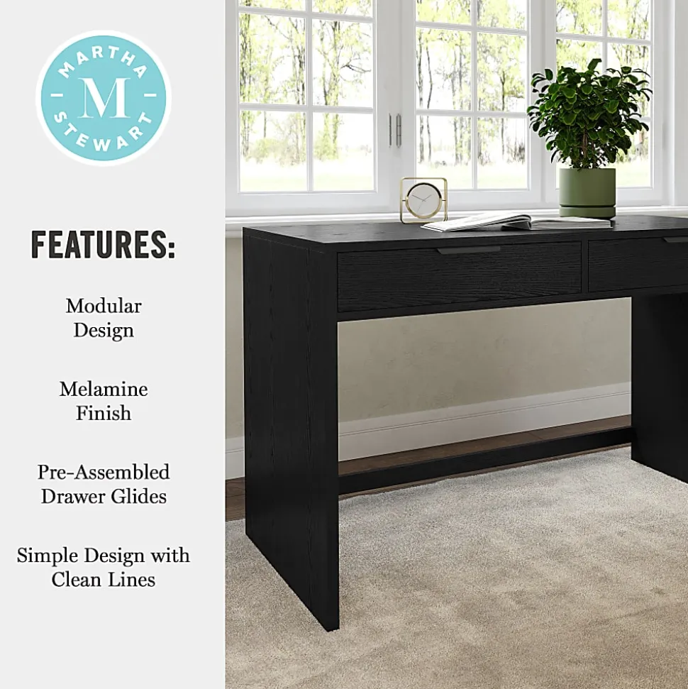 Martha Stewart Kayden Home Office Modular 2 Drawer Desk, Black Frame/Oil Rubbed Bronzed Hardware