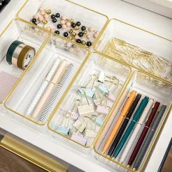 Martha Stewart Kerry Plastic Stackable Office Desk Drawer Organizers, 2