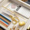 Martha Stewart Kerry Plastic Stackable Office Desk Drawer Organizers, 2"H x 6"W x 12"D, Clear/Gold Trim, Pack Of 3 Organizers