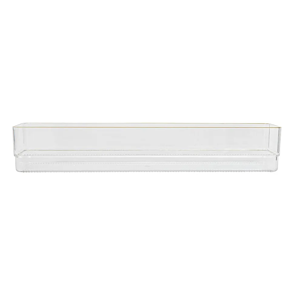 Martha Stewart Kerry Plastic Stackable Office Desk Drawer Organizers, 2"H x 3"W x 12"D, Clear/Gold Trim, Pack Of 6 Organizers