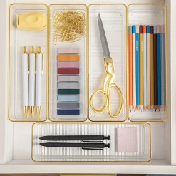 Martha Stewart Kerry Plastic Stackable Office Desk Drawer Organizers, 2