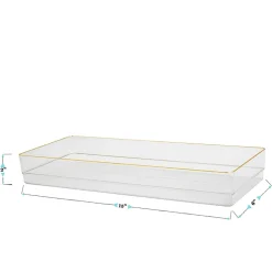Martha Stewart Kerry Plastic Stackable Office Desk Drawer Organizers, 2"H x 6"W x 15"D, Clear/Gold Trim, Pack Of 2 Organizers