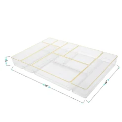 Martha Stewart Kerry Plastic Stackable Office Desk Drawer 8-Piece Organizer Set, Clear/Gold Trim