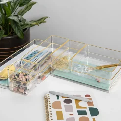 Martha Stewart Kerry Plastic Stackable Office Desk Drawer 8-Piece Organizer Set, Clear/Gold Trim