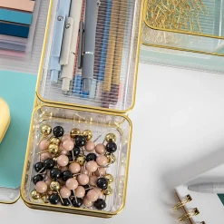 Martha Stewart Kerry Plastic Stackable Office Desk Drawer 8-Piece Organizer Set, Clear/Gold Trim