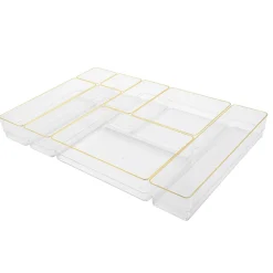 Martha Stewart Kerry Plastic Stackable Office Desk Drawer 8-Piece Organizer Set, Clear/Gold Trim