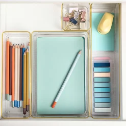 Martha Stewart Kerry Plastic Stackable Office Desk Drawer 8-Piece Organizer Set, Clear/Gold Trim