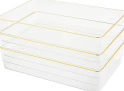 Martha Stewart Kerry Plastic Stackable Office Desk Drawer Organizers, 2"H x 6"W x 9"D, Clear/Gold Trim, Pack Of 3 Organizers