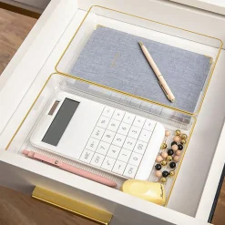 Martha Stewart Kerry Plastic Stackable Office Desk Drawer Organizers, 2