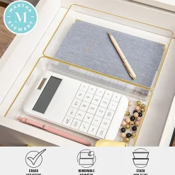 Martha Stewart Kerry Plastic Stackable Office Desk Drawer Organizers, 2