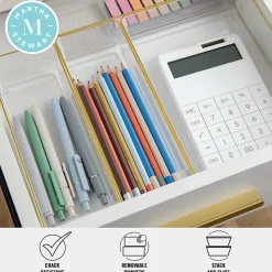 Martha Stewart Kerry Plastic Stackable Office Desk Drawer 5-Piece Organizer Set, Clear/Gold Trim