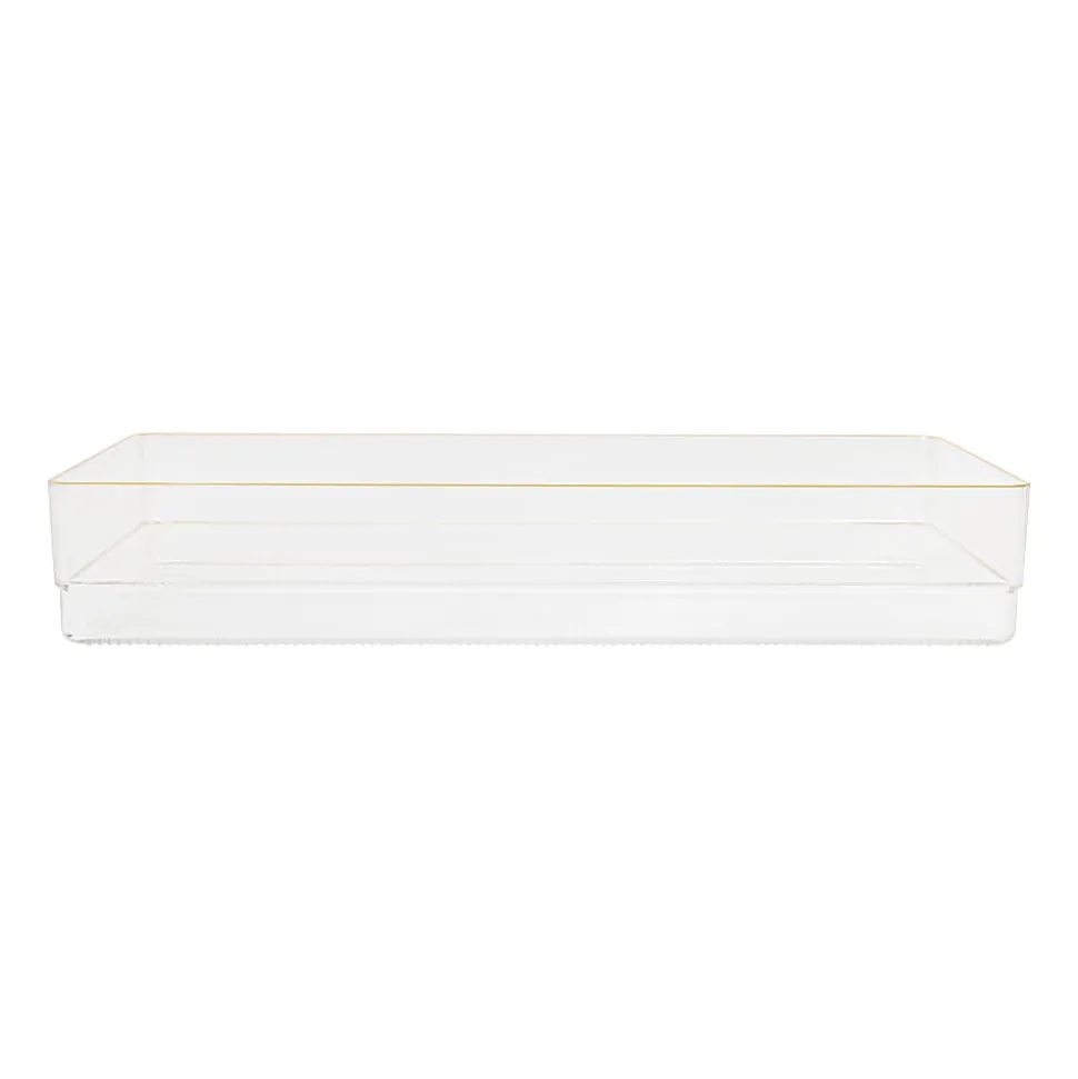 Martha Stewart Kerry Plastic Stackable Office Desk Drawer Organizers, 2"H x 3"W x 9"D, Clear/Gold Trim, Pack Of 8 Organizers