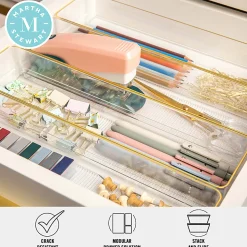 Martha Stewart Kerry Plastic Stackable Office Desk Drawer Organizers, 2