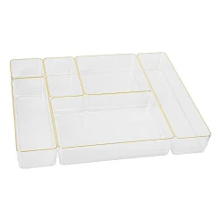 Martha Stewart Kerry Plastic Stackable Office Desk Drawer 6-Piece Organizer Set, Clear/Gold Trim