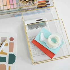Martha Stewart Kerry Plastic Stackable Office Desk Drawer 6-Piece Organizer Set, Clear/Gold Trim