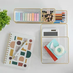Martha Stewart Kerry Plastic Stackable Office Desk Drawer 6-Piece Organizer Set, Clear/Gold Trim