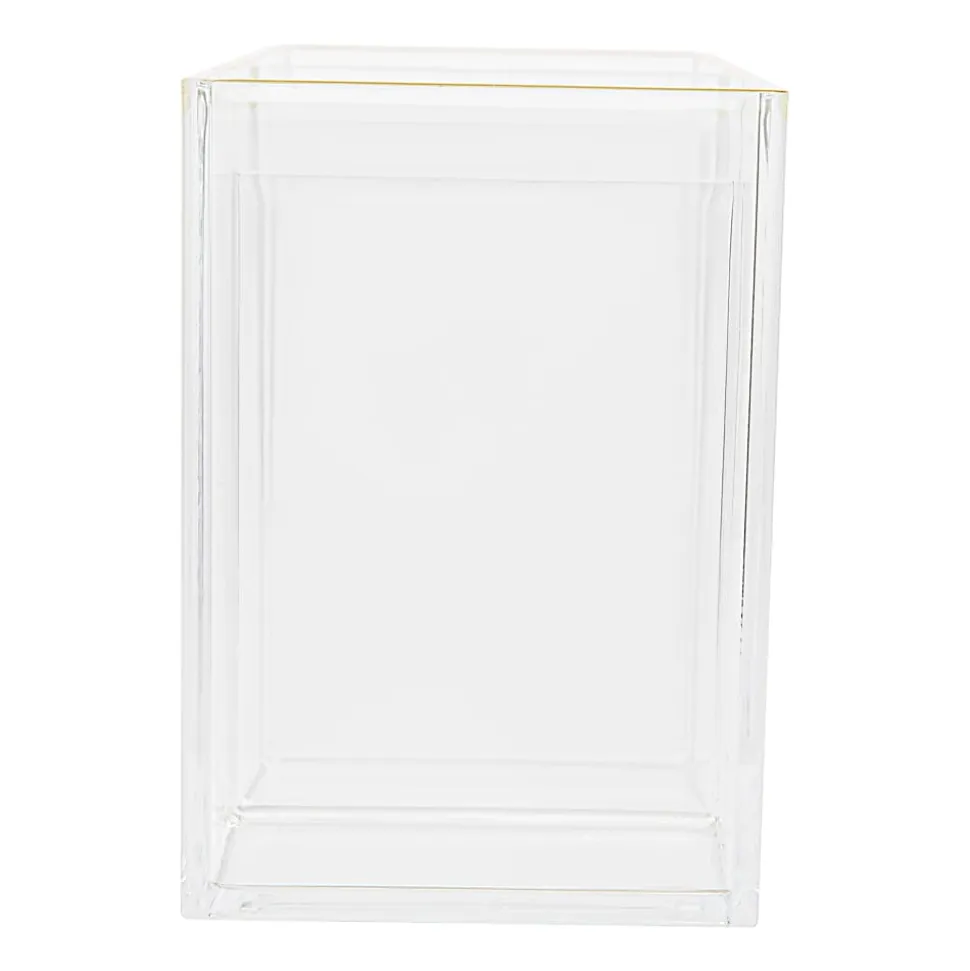 Martha Stewart Kerry Plastic 4-Compartment Pen Holder Office Desktop Organizer, 3-3/4"H x 2-3/4"W x 8-3/4"D, Clear/Gold Trim