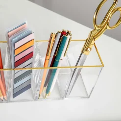 Martha Stewart Kerry Plastic 4-Compartment Pen Holder Office Desktop Organizer, 3-3/4