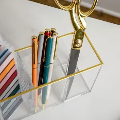 Martha Stewart Kerry Plastic 4-Compartment Pen Holder Office Desktop Organizer, 3-3/4