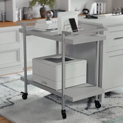 Martha Stewart Liam 2-Tier Office Storage And Printer Cart, Gray/Brushed Nickel