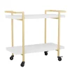 Martha Stewart Liam 2-Tier Office Storage And Printer Cart, White/Polished Brass