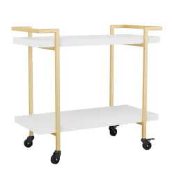 Martha Stewart Liam 2-Tier Office Storage And Printer Cart, White/Polished Brass
